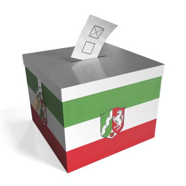 Kuzey Ren-Vestfalya - bayraklı oy sandığı - 3D illüstrasyon