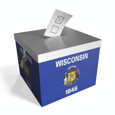 Wisconsin - bayraklı oy sandığı - 3D illüstrasyon