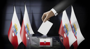 Cantabria - bayraklar ve oy sandığı - oy kullanma, seçim konsepti - 3D illüstrasyon
