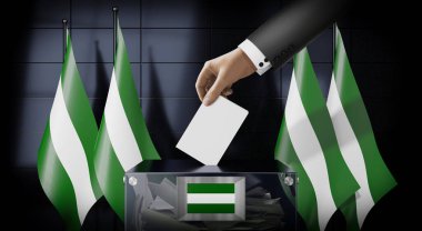 Endülüs - bayraklar ve oy sandığı - oy kullanma, seçim konsepti - 3D illüstrasyon