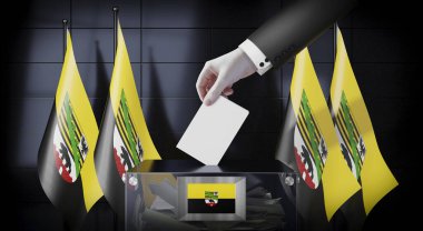 Saksonya-Anhalt - bayraklar ve oy sandığı - oy kullanma, seçim konsepti - 3D illüstrasyon