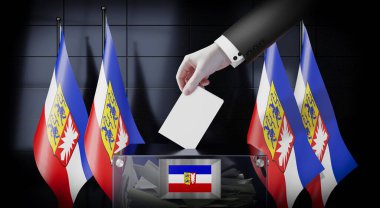 Holstein-Holstein - bayraklar ve oy sandığı - oy kullanma, seçim konsepti - 3D illüstrasyon