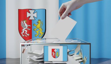 Subcarpathia - bayraklar ve oy sandığı - oy kullanma, seçim konsepti - 3D illüstrasyon