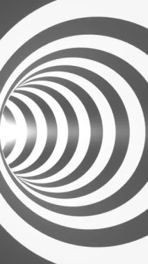 Siyah ve beyaz saykodelik tünel - dikey 3d 4k animasyon (2160 x 3840 px)