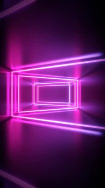 Eğimli neon lambalı tünel - 3d 4k dikey animasyon (2160x3840px)