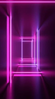 Düz neon lambalı tünel - 3d 4k dikey animasyon (2160x3840px)