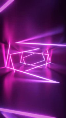 Eğimli neon lambalı tünel - 3d 4k dikey animasyon (2160x3840px)
