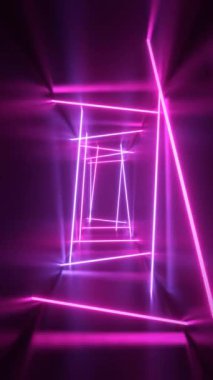 Eğimli neon lambalı tünel - 3d 4k dikey animasyon (2160x3840px)