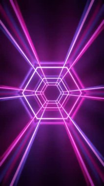 Altıgen neon ışıklı tünel - 3d 4k dikey animasyon (2160x3840px)