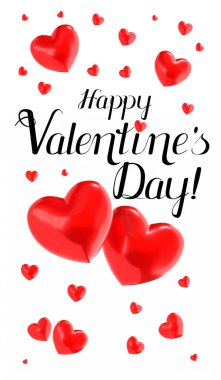 Sevgililer Günü kartında kalpler - 3 boyutlu illüstrasyon