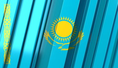 Kazakistan - çizgili geometrik bayrak - 3D illüstrasyon