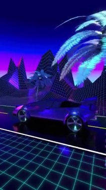 Geometrik araba yolda gidiyor - 3d 4k dikey animasyon (3840 x 2160 px)