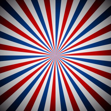 Kırmızı, mavi ve gri çizgili patlak yıldız berber arka planı - vektör illüstrasyonu