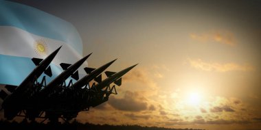 Arjantin bayrağı ve füzeler - savunma konsepti - 3D illüstrasyon