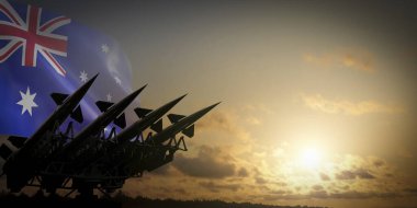 Avustralya bayrağı ve füzeler - savunma konsepti - 3D illüstrasyon