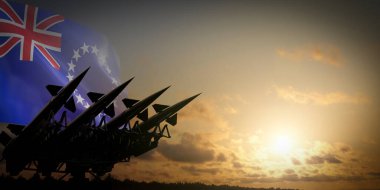 Cook Adaları ve füzeleri bayrağı - savunma konsepti - 3D illüstrasyon