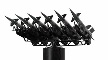 Bir fırlatıcıya altı füze, beyaz arka plan - 3840x2160px (3840x2160px))