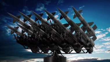 Fırlatıcıda çok sayıda füze, arkaplanda gökyüzü - 3840x2160px)