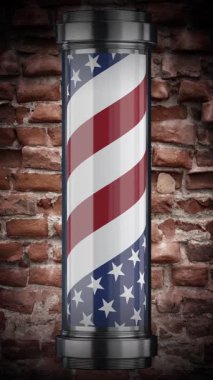 Dönen klasik berber direği yeşil arka planda izole edildi - 3D 4k animasyon (2160 x 3840 px)