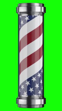 Dönen klasik berber direği yeşil arka planda izole edildi - 3D 4k animasyon (2160 x 3840 px)