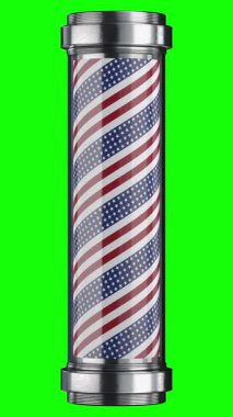 Dönen klasik berber direği yeşil arka planda izole edildi - 3D 4k animasyon (2160 x 3840 px)