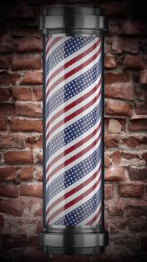 Dönen klasik berber direği yeşil arka planda izole edildi - 3D 4k animasyon (2160 x 3840 px)