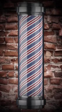 Dönen klasik berber direği yeşil arka planda izole edildi - 3D 4k animasyon (2160 x 3840 px)