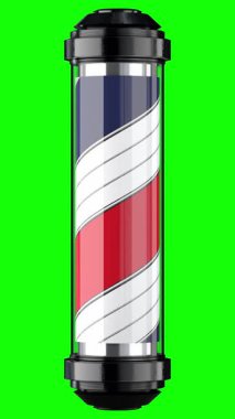 Dönen klasik berber direği yeşil arka planda izole edildi - 3D 4k animasyon (2160 x 3840 px)