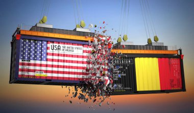 ABD ve Belçika bayraklı kargo konteynerleri - 3 boyutlu illüstrasyon