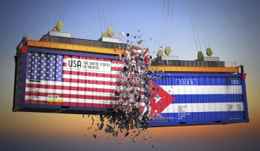 ABD ve Küba bayraklı kargo konteynerleri - 3 boyutlu illüstrasyon