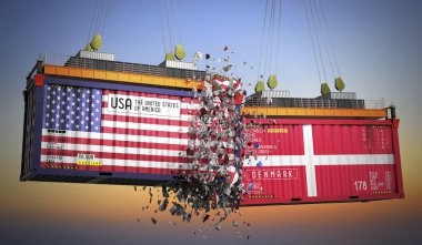 ABD ve Danimarka bayraklı kargo konteynerleri - 3 boyutlu illüstrasyon