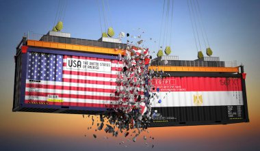 ABD ve Mısır bayraklı kargo konteynerleri - 3 boyutlu illüstrasyon