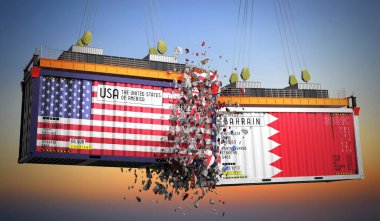 ABD ve Bahreyn bayraklı kargo konteynerleri - 3 boyutlu illüstrasyon