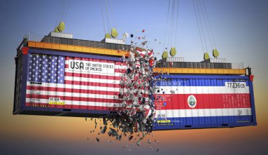 ABD ve Kosta Rika bayraklı kargo konteynerleri - 3D illüstrasyon