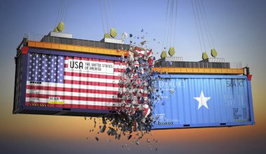 ABD ve Somali bayraklı kargo konteynerleri - 3 boyutlu illüstrasyon