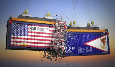 ABD ve Amerikan Samoa bayraklı kargo konteynerleri - 3 boyutlu illüstrasyon