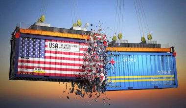 ABD ve Aruba bayraklı kargo konteynerleri - 3 boyutlu illüstrasyon