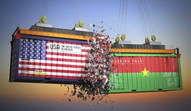 ABD ve Burkina Faso bayraklı kargo konteynerleri - 3 boyutlu illüstrasyon