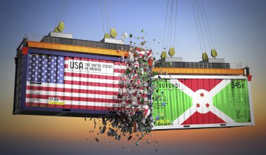ABD ve Burundi bayraklı kargo konteynerleri - 3 boyutlu illüstrasyon