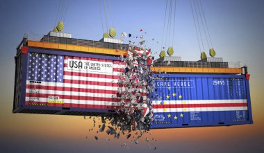 ABD ve Cape Verde bayraklı kargo konteynerleri - 3 boyutlu illüstrasyon