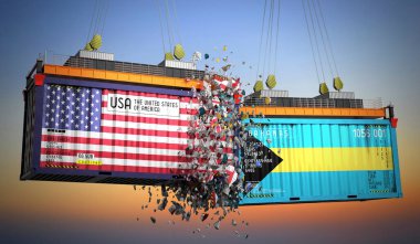 ABD ve Bahamalar 'ın bayraklı kargo konteynerleri - 3 boyutlu illüstrasyon