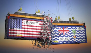 ABD ve İngiliz Hint Okyanusu Toprakları bayraklı kargo konteynerleri - 3 boyutlu illüstrasyon