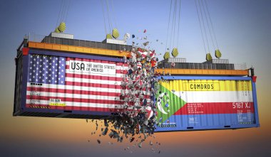 ABD ve Komoros bayraklı kargo konteynerleri - 3 boyutlu illüstrasyon