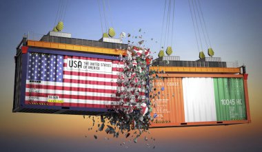 ABD ve Fildişi Sahili bayraklı kargo konteynerleri - 3 boyutlu illüstrasyon