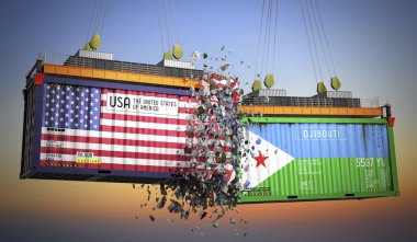 ABD ve Cibuti bayraklı kargo konteynerleri - 3 boyutlu illüstrasyon