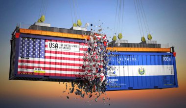 ABD ve El Salvador bayraklı kargo konteynerleri - 3 boyutlu illüstrasyon