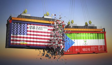 ABD ve Ekvator Ginesi bayraklı kargo konteynerleri - 3D illüstrasyon