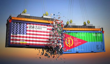 ABD ve Eritre bayraklı kargo konteynerleri - 3 boyutlu illüstrasyon