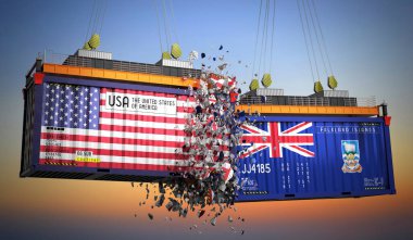 ABD ve Falkland Adaları bayraklı kargo konteynerleri - 3D illüstrasyon
