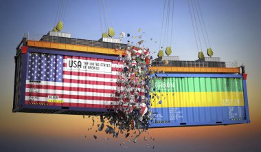 ABD ve Gabon bayraklı kargo konteynerleri - 3 boyutlu illüstrasyon